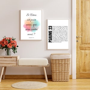 Bible verse poster set, Romans 8 v 31 & Psalm 23, Christian wall art to print