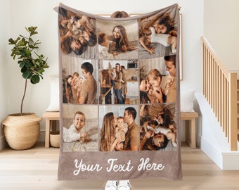 Collage de couverture photo personnalisable, couverture super confortable, cadeau personnalisé pour les familles, couverture personnalisée avec texte, couvertures de collage d’images
