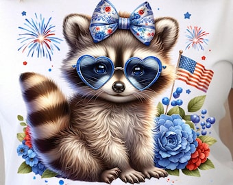 Patriotic Raccoon PNG Bundle: 4th of July Sublimation Design (Digital Download)