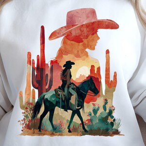 Cowgirl Desert PNG miłośnik koni kaktus Sublimacja Pobieranie cyfrowe Natychmiastowe pobieranie cyfrowe Country Western png clipart cowgirl desert horse