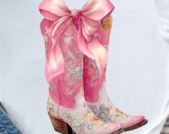 Coquette Cowgirl PNG: Boots with Bows - Sublimation Design (Digital Download)