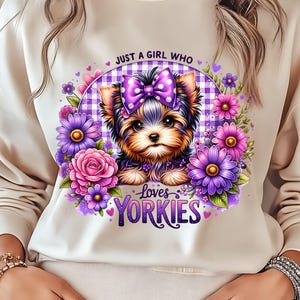 Yorkshire Terrier dog lover png Yorkie Mom Mama gift Purple Sublimation Design floral pet t-shirt png coquette design sublimation mug tote