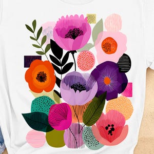 Boho Summer Floral T-Shirt Design: Abstract Flowers PNG (Digital Download)