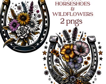 Rustic Floral Horseshoe 2 pngs: Country Western horse lover sublimation design (Digital Download)