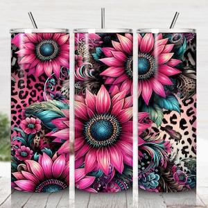 Néon tournesol léopard 20 oz gobelet wrap design tendance sublimation tournesol léopard gobelet floral d'été coquette enveloppement coquette téléchargement numérique