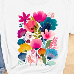 Boho Floral T-Shirt Design: Abstract Summer Flower PNG (Digital Download