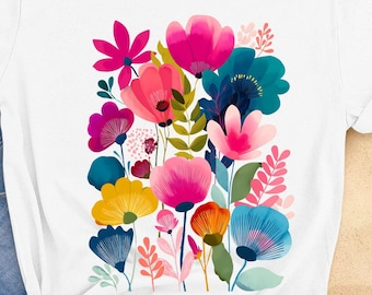 Boho Floral T-Shirt Design: Abstract Summer Flower PNG (Digital Download