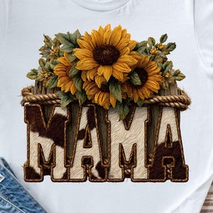 Mama Cowhide Sunflower PNG: Rustic Country Mom Sublimation Design (Digital Download 4096x4096px)