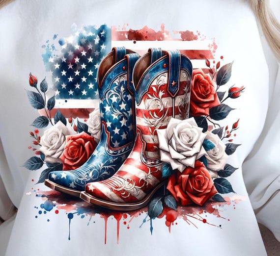 Patriotic Cowgirl Boots PNG: 4th of July American flag Sublimation Design (Digital Download)