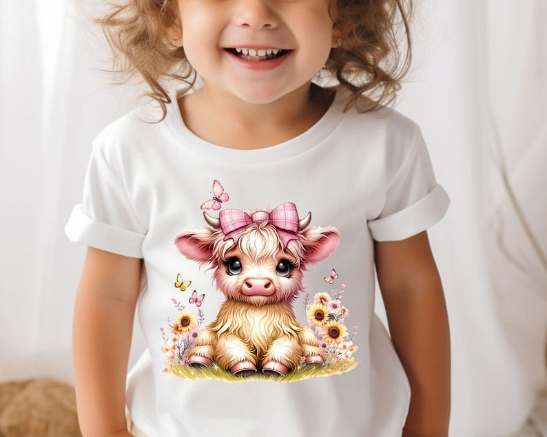 Baby girl Highland Cow nursery Coquette PNG with pink bow sunflowers Sublimation Design digital download onesies t-shirt POD product png.  For designing t-shirts, mugs, stickers, tote bags and other and POD products.  listing includes 1 PNG image with transparent background Size is 4096 x 4096 px, 300 dpi (high quality)  Immediate Digital Download. There is no physical product.  You can resize to create t-shirts, sweatshirts, mugs, mousepads, coasters, totes, or anything else you can sublimate