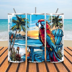 Summer Beach Vibes 20 Unzen Becher Wrap Strand Sublimationsdesign Sommer Papagei Florida trendiger Sommer Spaß Becher Wrap Urlaub digitaler Download