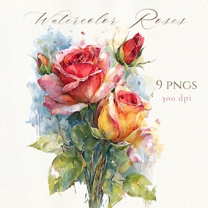 Aquarell Rosen 9 png Bundle Clipart Pastelle Vintage PNG Einladungen Dusche Inspiration Karten Geburtstag Aquarell Pastellblumen