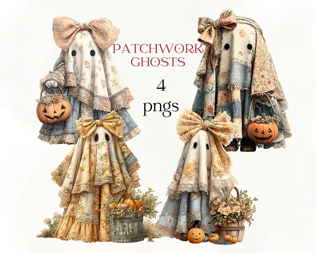 Patchwork Spooky Ghost PNG Bundle: Halloween Sublimation Designs ...