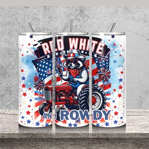 4 juillet, emballage de verre de 20 oz raton laveur sauvage, motif de sublimation drôle de raton laveur Merica sauvage, emballage de verre png pour le jour de l'indépendance