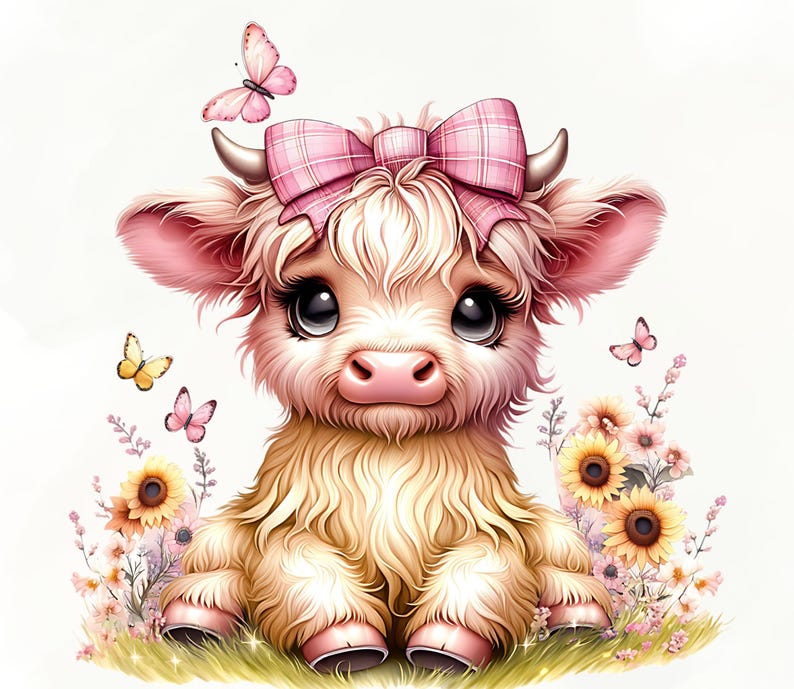 Baby girl Highland Cow nursery Coquette PNG with pink bow sunflowers Sublimation Design digital download onesies t-shirt POD product png.  For designing t-shirts, mugs, stickers, tote bags and other and POD products.  listing includes 1 PNG image with transparent background Size is 4096 x 4096 px, 300 dpi (high quality)  Immediate Digital Download. There is no physical product.  You can resize to create t-shirts, sweatshirts, mugs, mousepads, coasters, totes, or anything else you can sublimate