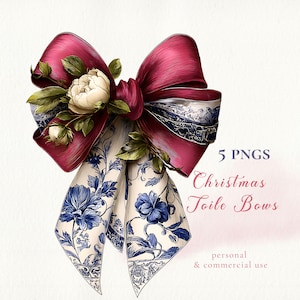 Weihnachten Toile Schleifen png Sublimation Aquarell Clipart Chinoiserie Französisch mädchenhaft Kokette Schleife png Weihnachtskarte Urlaub Band Toile Bögen