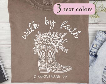 Walk by Faith 3 PNGs: Christian coquette cowgirl flower boots t-shirt Sublimation Design (Digital)