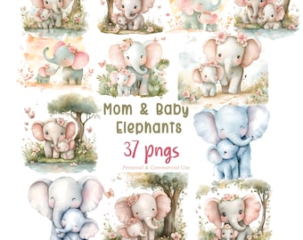 Elephant & Butterfly Watercolor Clipart: Baby Shower Invitation PNGs (Digital Download)