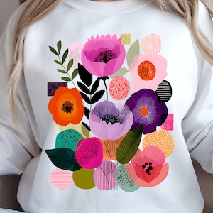Flores bohemias de verano, sublimación abstracta, PNG de primavera, PNG colorido, diseño de camiseta femenina, diseño de flores, PNG, arte mural digital con flores bohemias.