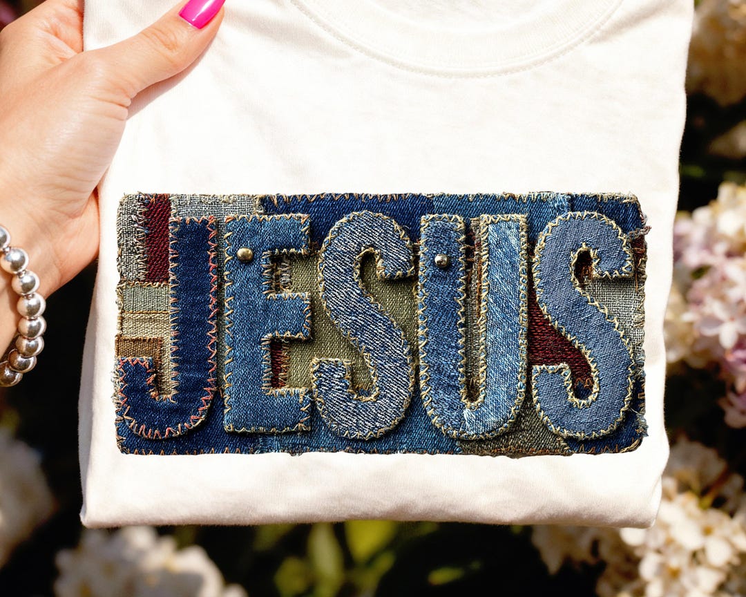 Jesus Christian Denim Patchwork PNG: Religious Inspirational Faith ...