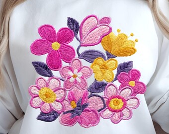 Embroidered Flower Bouquet PNG: Spring Sublimation Design (Digital Download