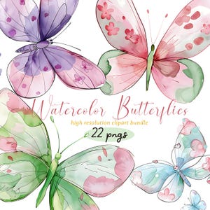 Bundle png de papillons aquarelles clipart pastel téléchargement numérique baby shower anniversaire invitation autocollants pépinière cartes art mural png
