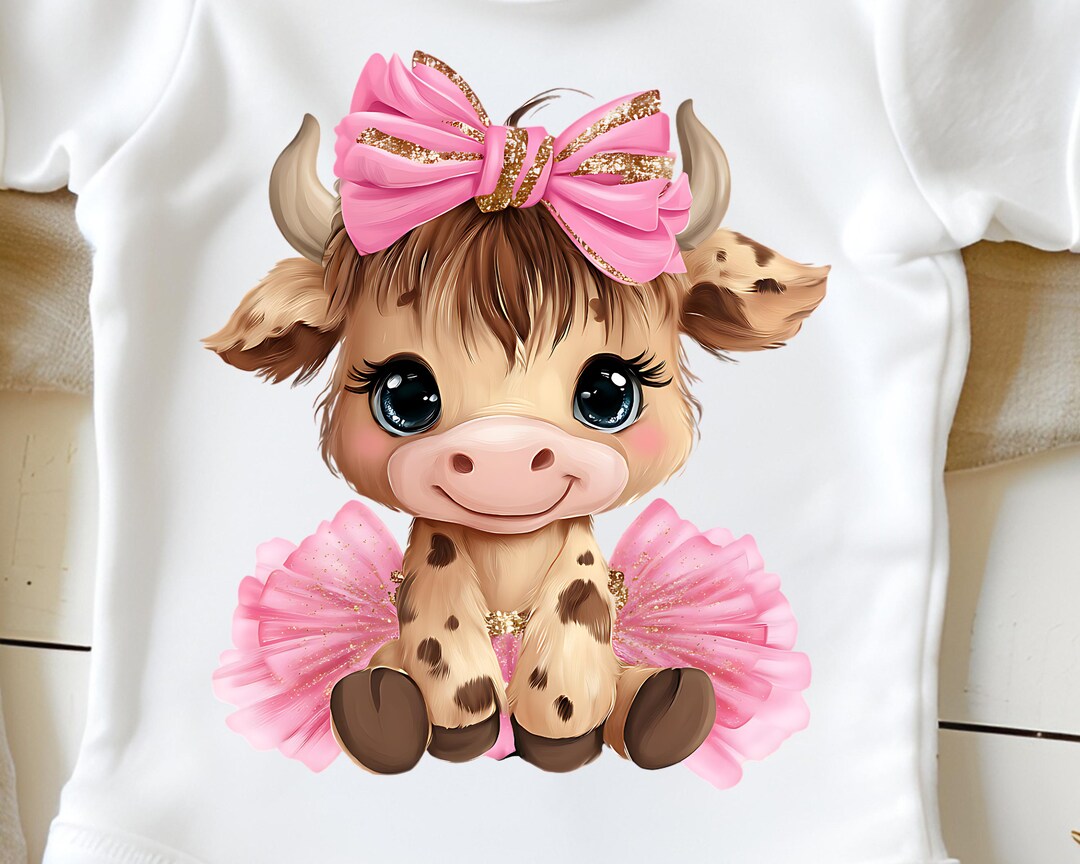 Baby Girl Highland Cow Tutu PNG, Coquette With Pink Bow for Onesies T ...