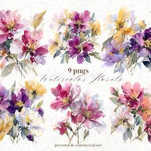 Paquete de 9 imágenes PNG de flores de acuarela, pasteles vintage, invitaciones, tarjetas de inspiración para baby shower, cumpleaños, acuarela, flores pastel