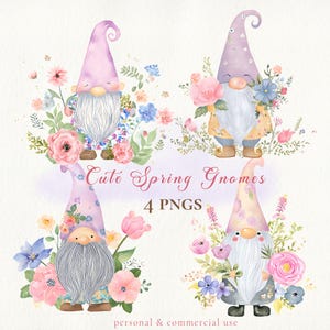 Gnome flowers clipart bundle Png watercolor Spring Garden gnome png Gnome With Flowers, Summer gnome png Sublimation Design digital download
