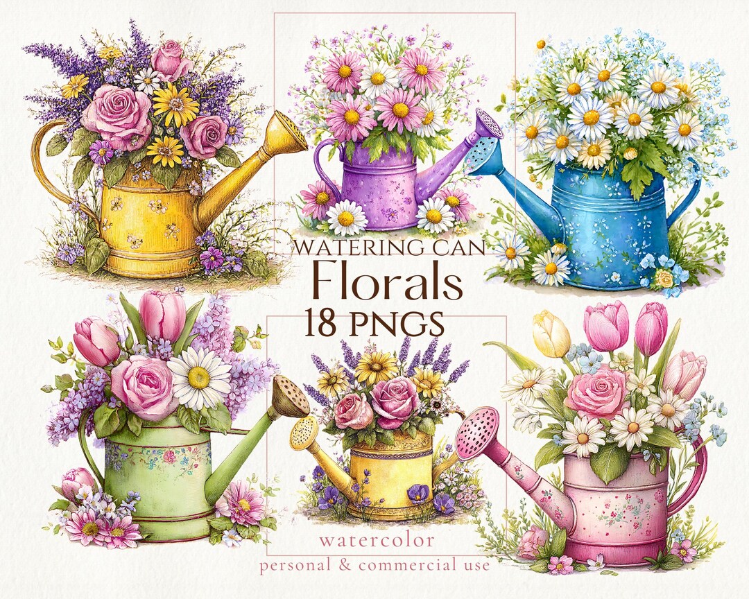 Watercolor Floral Clipart 18 Png Bundle: Spring Flower Bouquets in ...