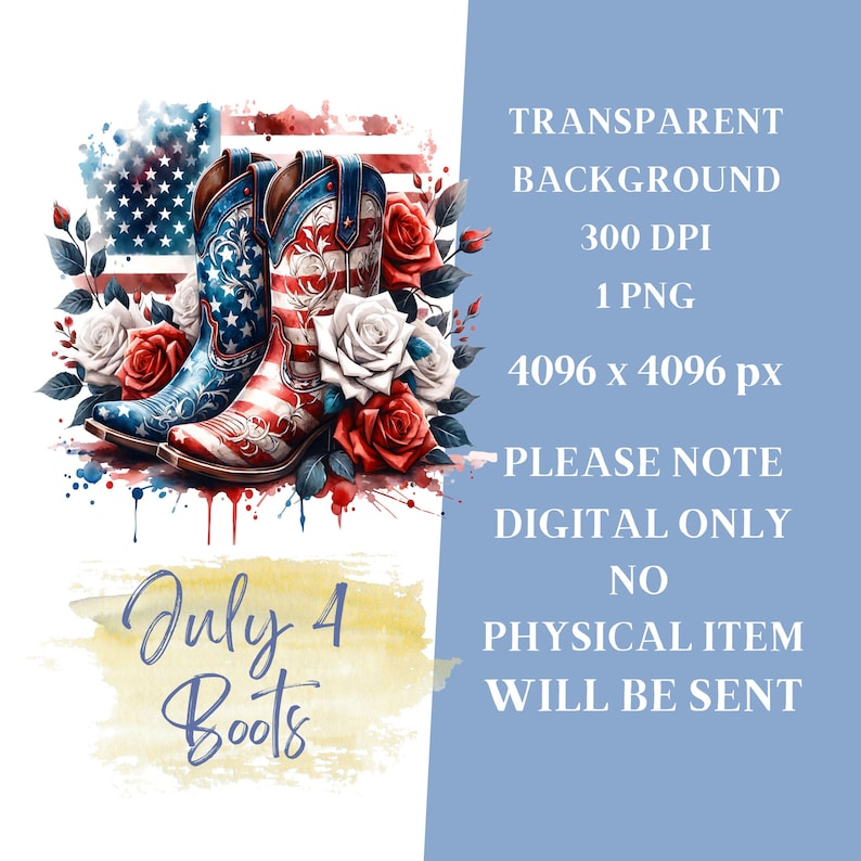 Patriotic Cowgirl boots PNG, 4th of July Memorial Day America Country Western Patriotic Coquette Fourth Of July Sublimation Design, Trendy America USA Popular PNG digital
This is a digital download for sublimation printing. No physical product will be shipped.

What’s Included?
✔ One high-quality PNG file (300 DPI, no watermarks)
✔ Size is 4096 x 4096 pixels, transparent background


This is NOT an SVG and cannot be used as a cutting file.