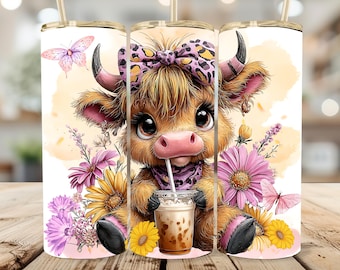 Highland Cow Coffee Tumbler Wrap: Coquette Salty Heifer Sublimation Design (Digital Download)