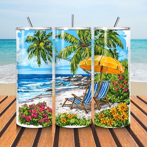 Summer Beach Vibes 20 Unzen Becher Wrap Strand Sublimationsdesign Sommer tropischer Strand trendiger Sommerspaß Trockner Wrap Urlaub digitaler Download