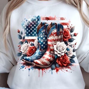 Botas de 4 de julho PNG, Coquete Patriótica do Oeste Americano, Design de Sublimação de 4 de Julho, PNG Digital Popular da América e EUA