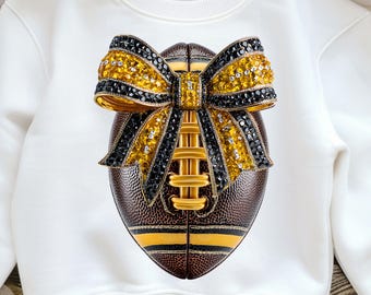 Glitter Football PNG: Black Gold Game Day Cheer Mom sublimation Design (Digital Download)