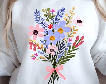 Boho Floral Bouquet PNG: Summer Flowers, Girly T-Shirt Design (Digital Download)