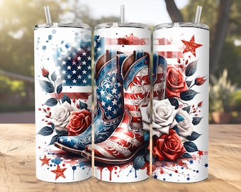4th of July Cowgirl Boots Tumbler Wrap: Patriotic Sublimation Design (PNG Digital Download)