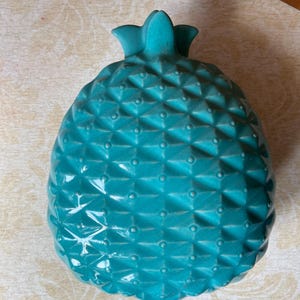 Vintage 1940s Red Wing U.S.A. Blue Glazed Ceramic Pineapple Dish with Matching Pineapple Lid