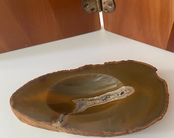 Vintage 1970s Italian Geode Slice Agate Stone Ashtray/Trinket Dish