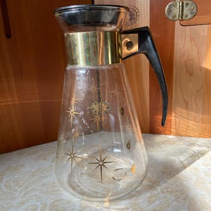 Vintage 1950s Corningware Atomic Starburst Heatproof Glass Coffee Carafe With Original Lid -- SIX CUPS
