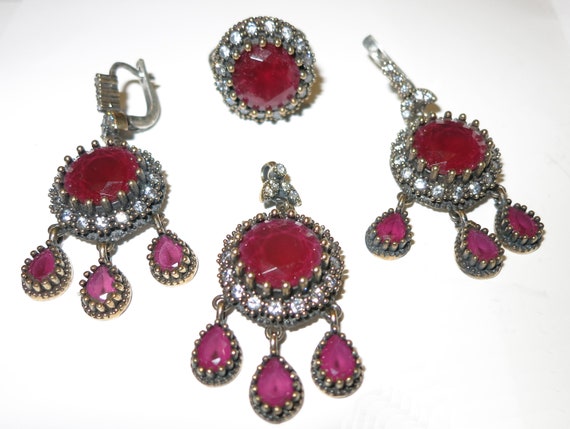 Authentic Handmade Turkish Ottoman Ruby Jewelry S… - image 1