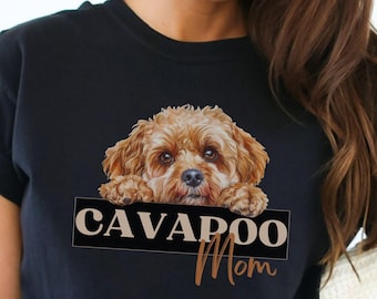Cavapoo Mom Shirt: Peeking Cavapoo Crewneck,r Hoodie, or Comfort Colors Tee; Cavoodle Lover Gift