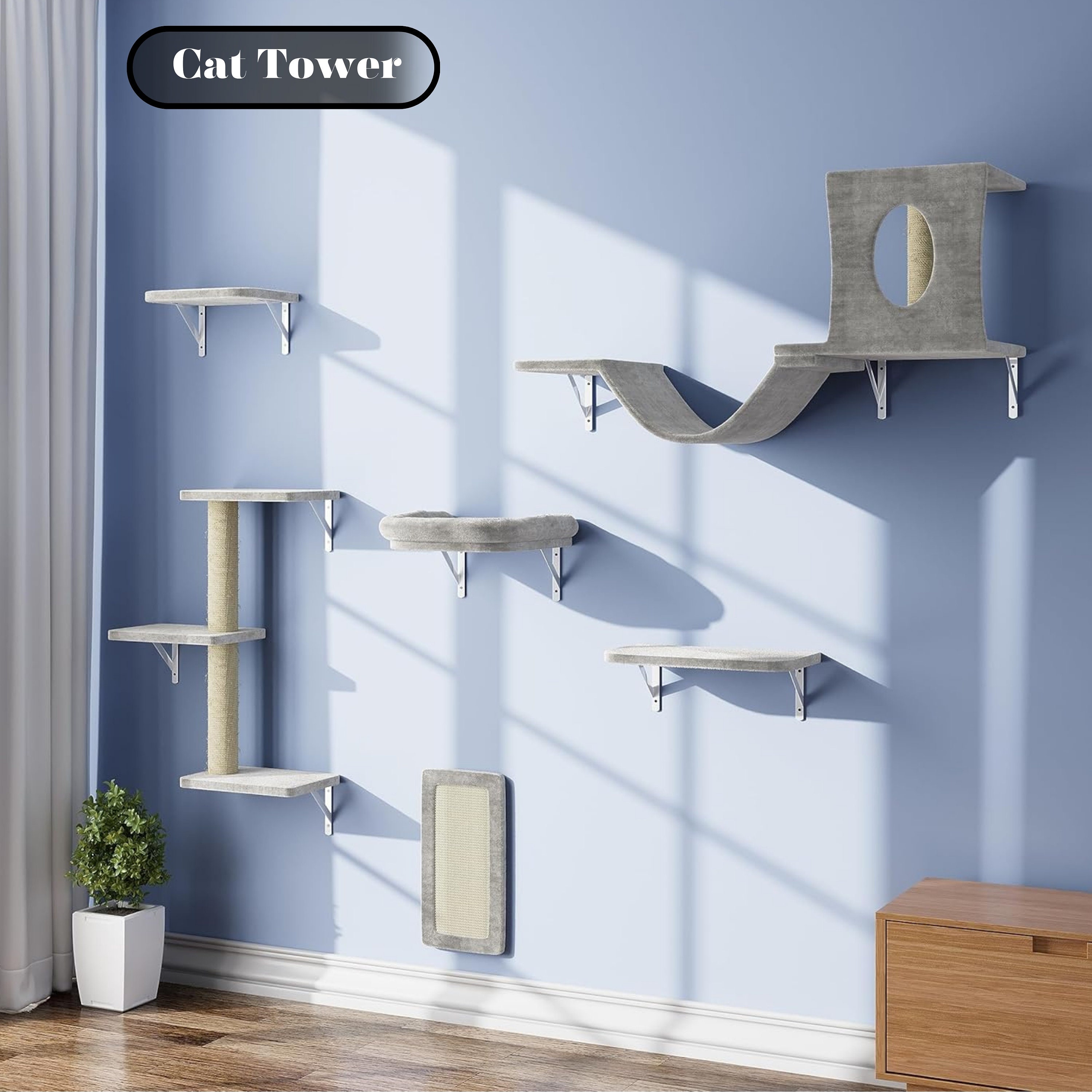 Visual Reference: 6 Pcs Cat Wall Shelves Luxury Wall Mounted Cat Climber