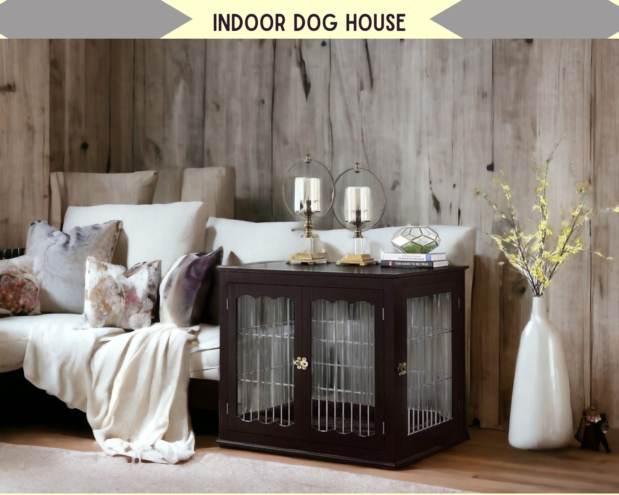 Image showcasing Modern Wooden Dog Crate Furniture, Indoor Dog House for Large Dogs ...