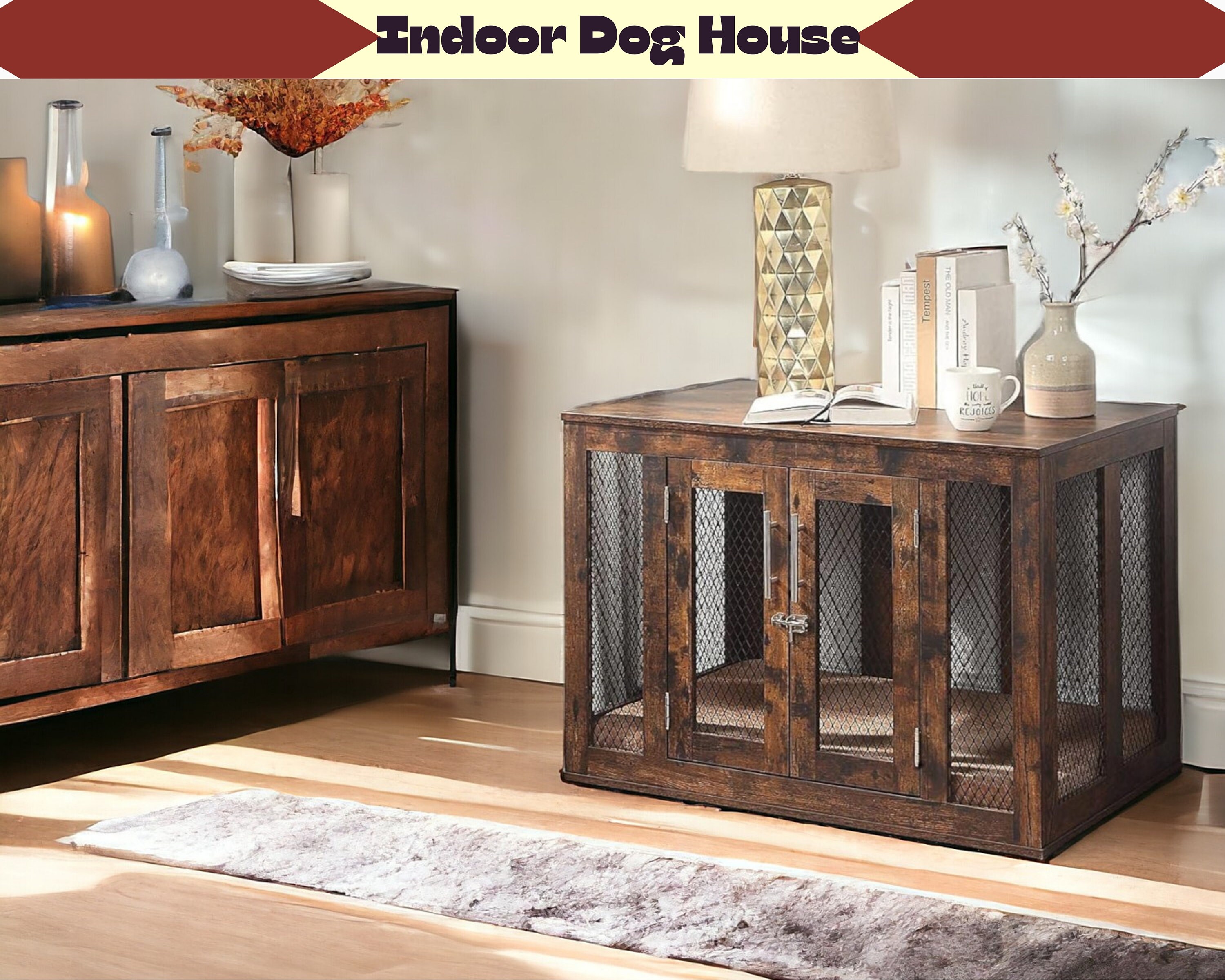 Modern Wooden Dog Crate Furniture, Indoor Dog House for Large Dogs ...