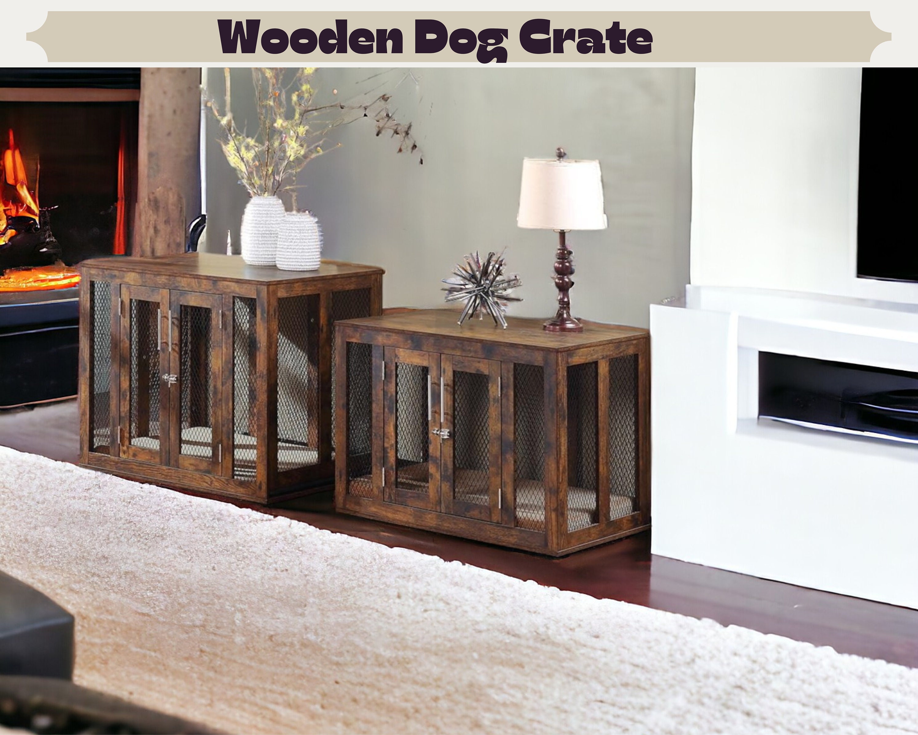Modern Wooden Dog Crate Furniture, Indoor Dog House for Large Dogs ...