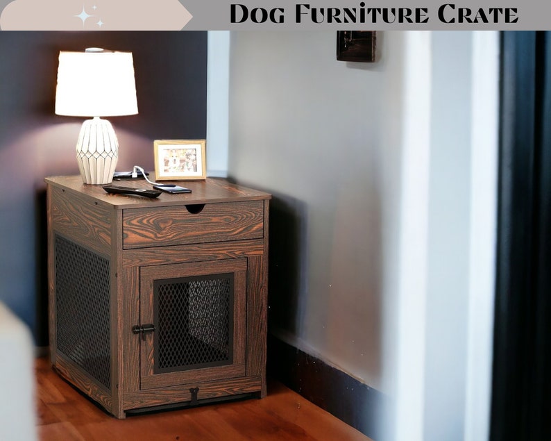 View of Modern Wooden Dog Crate Furniture, Indoor Dog House for Large Dogs ...