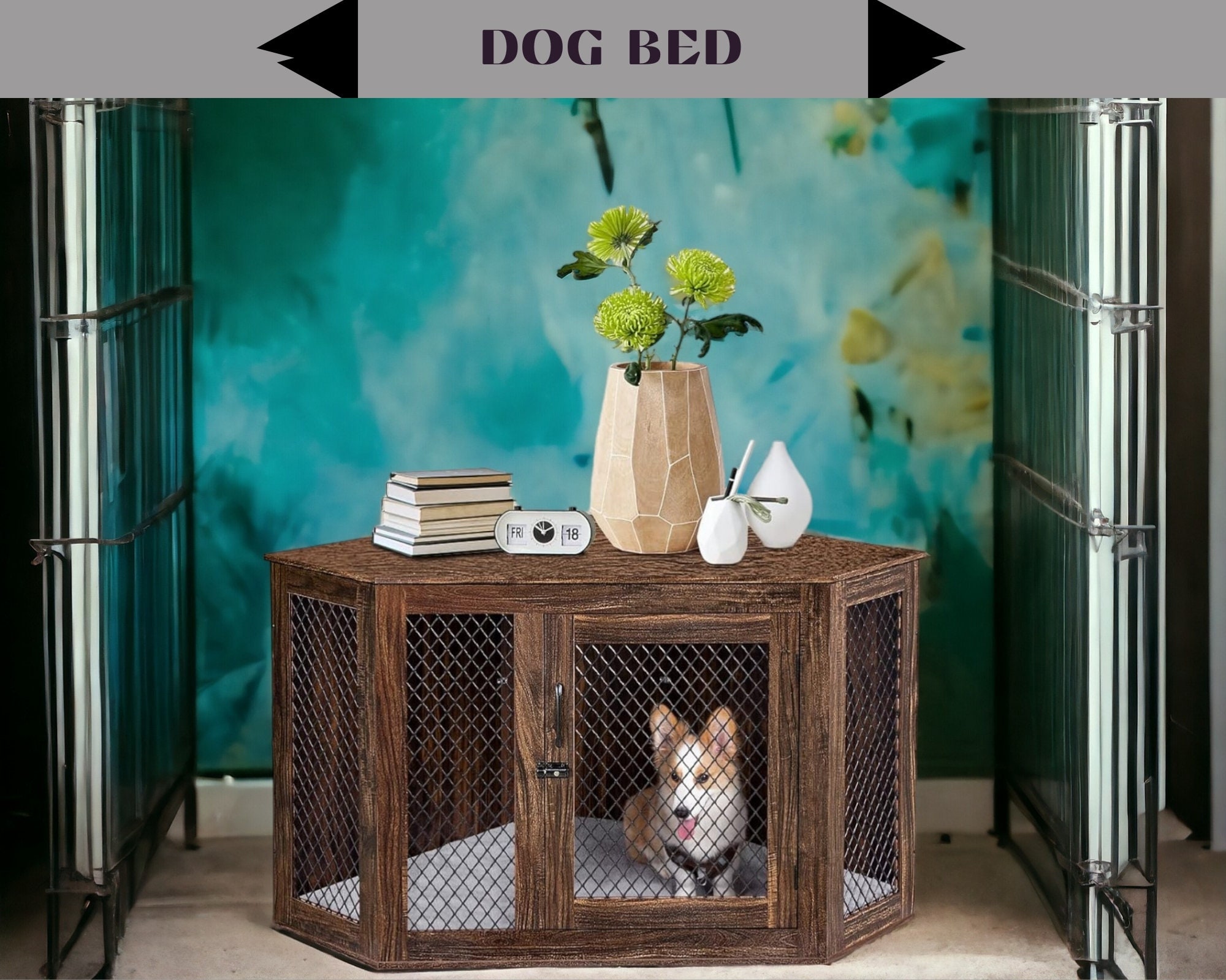 Modern Wooden Dog Crate Furniture, Indoor Dog House for Large Dogs