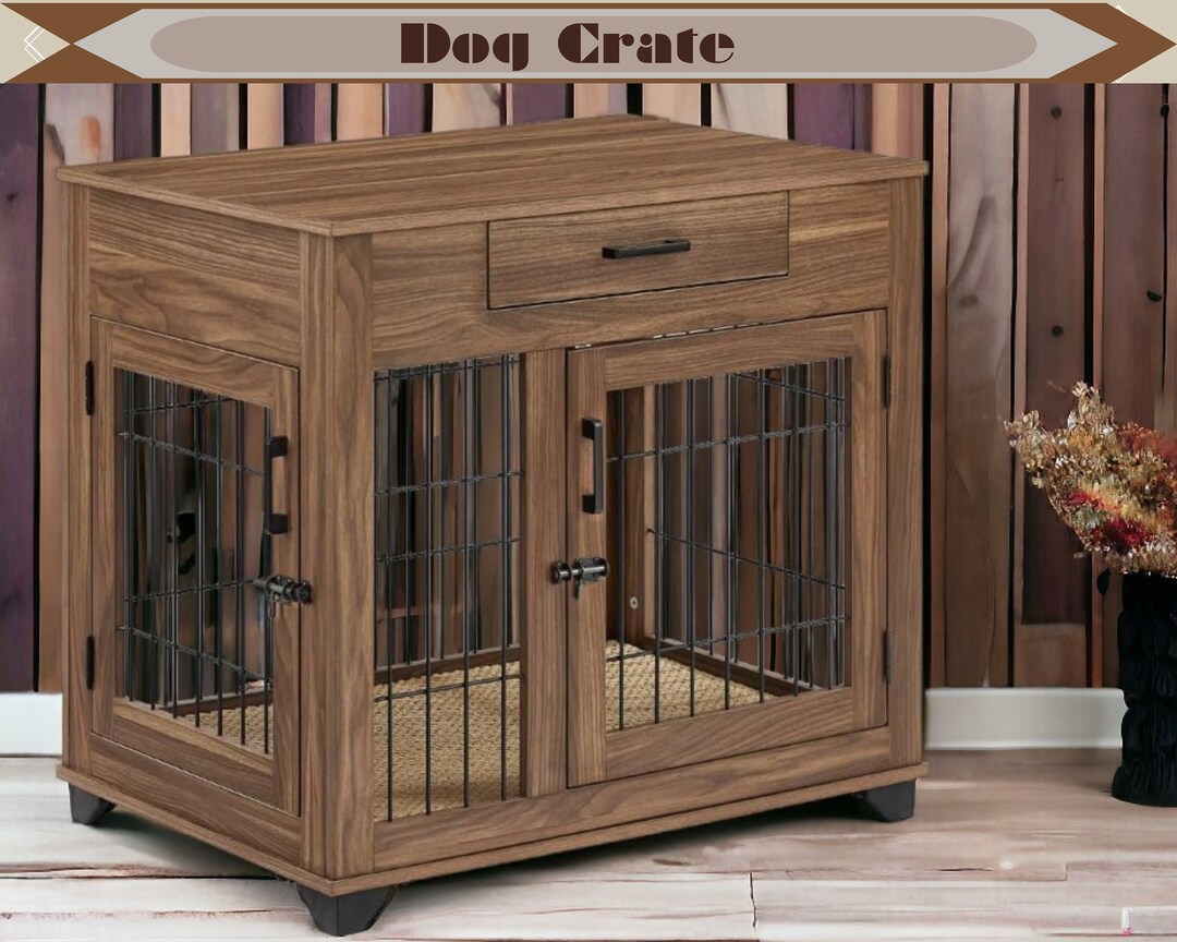 Modern Wooden Dog Crate Furniture, Indoor Dog House for Large Dogs