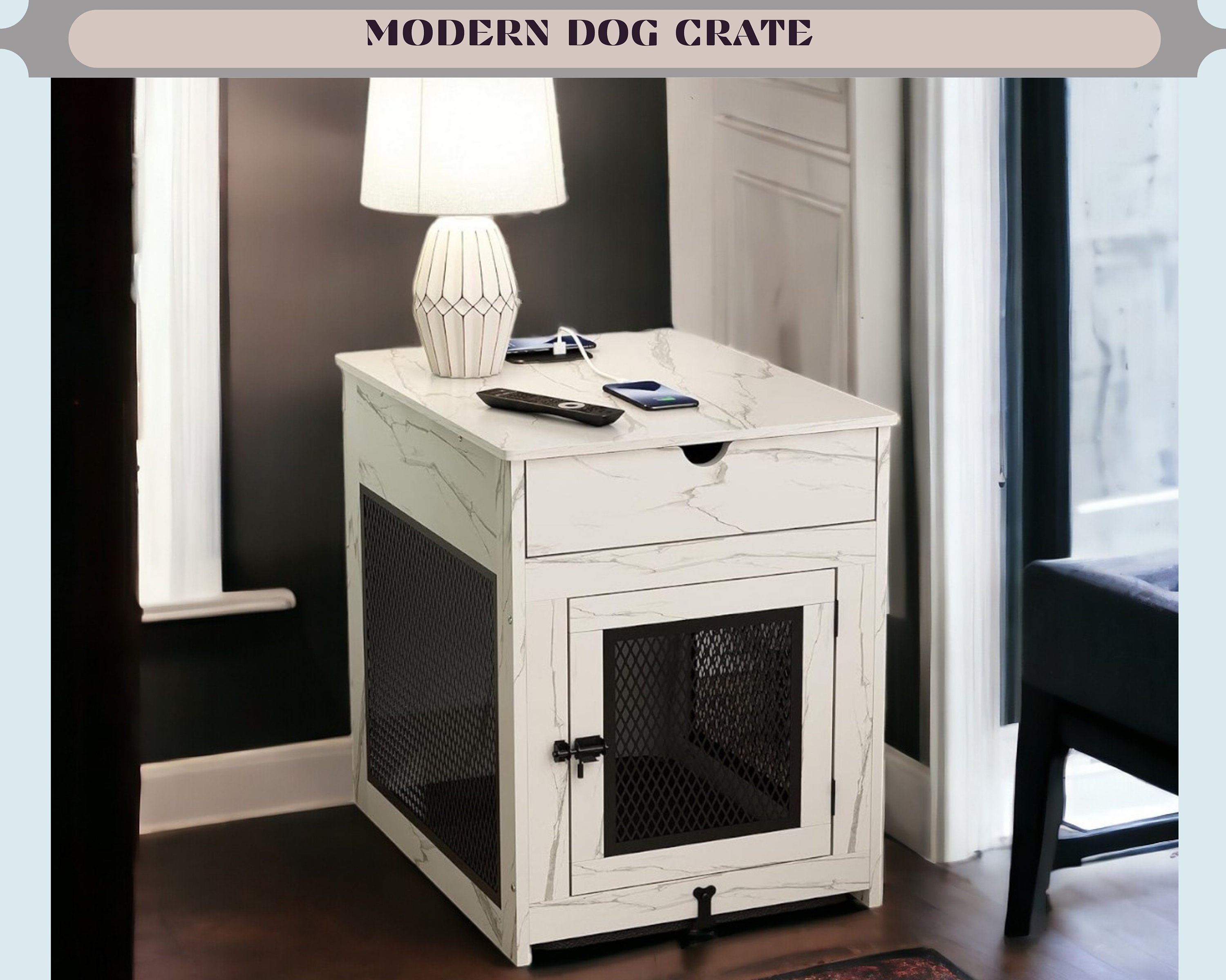 View of Modern Wooden Dog Crate Furniture, Indoor Dog House for Large Dogs ...